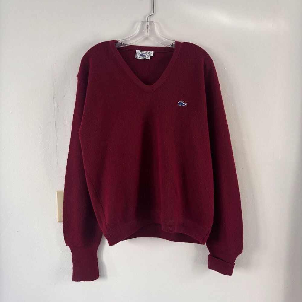 VTG Izod Lacoste Sweater Mens Large Red Croc Orlon Acrylic V Neck Sweatshirt USA